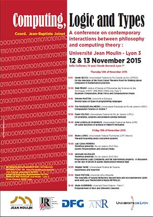 Colloque Computing, Logic and Types - 12 et 13 Novembre 2015