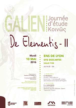 Journée d'étude De Elementis de Galien - 10 mai 2016